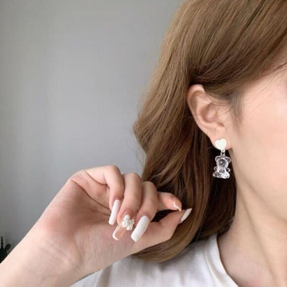 2/$20 Brand New White Teddy Bear Earrings - Picture 3 of 4